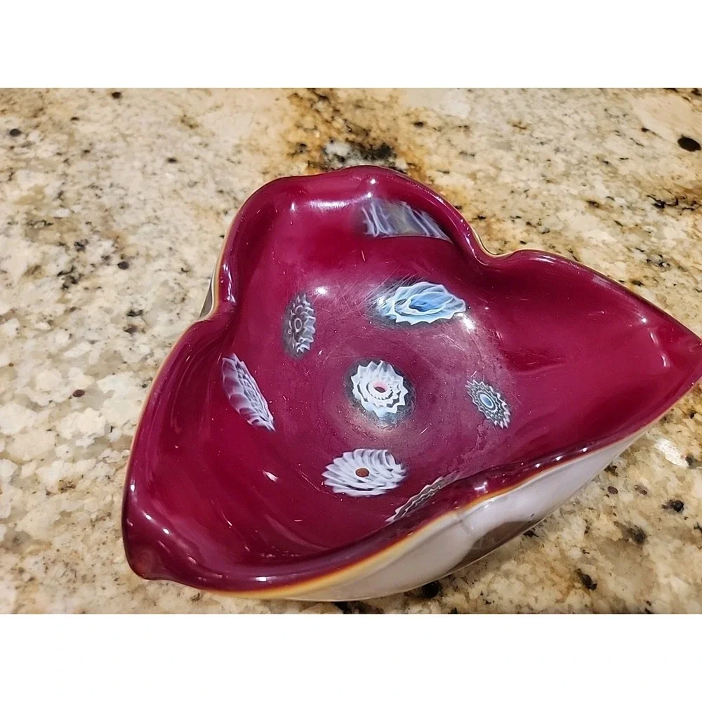 Vintage Mid Century Italian Murano Millefiori Scalloped Art Glass Ashtray Bowl